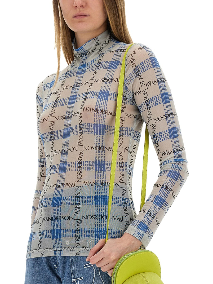 Jw Anderson Women Semi-Transparent Top With All-Over Logo