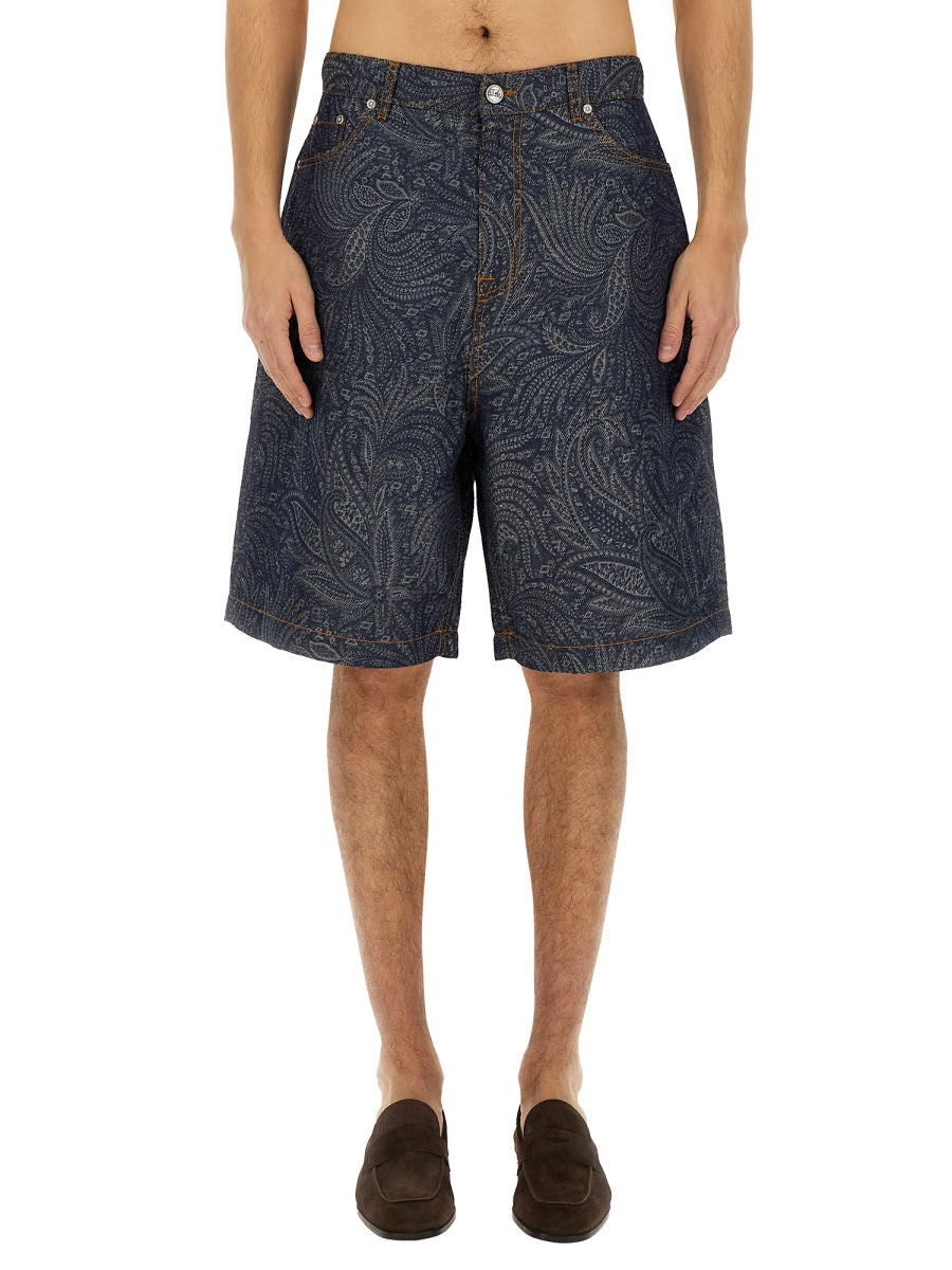 Etro Men Jacquard Denim Bermuda Shorts