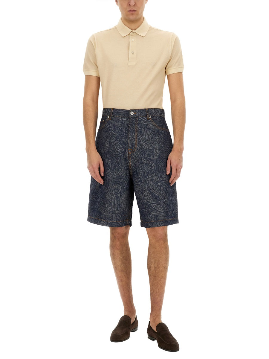 Etro Men Jacquard Denim Bermuda Shorts