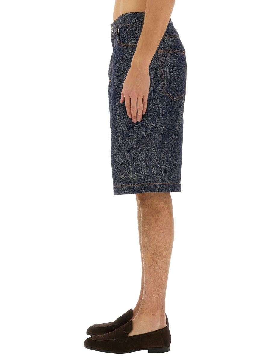 Etro Men Jacquard Denim Bermuda Shorts
