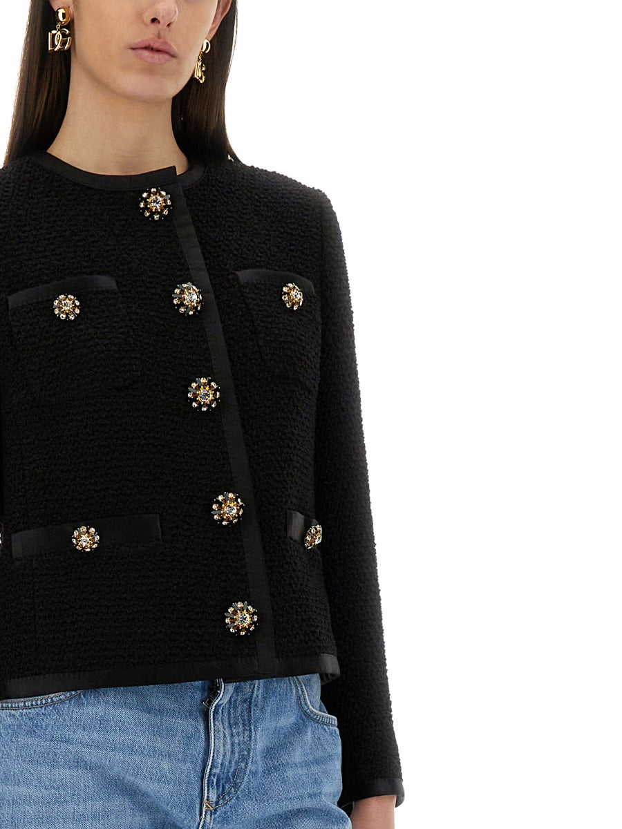 Dolce & Gabbana Women Single-Breasted Tweed Bouclé Short Jacket