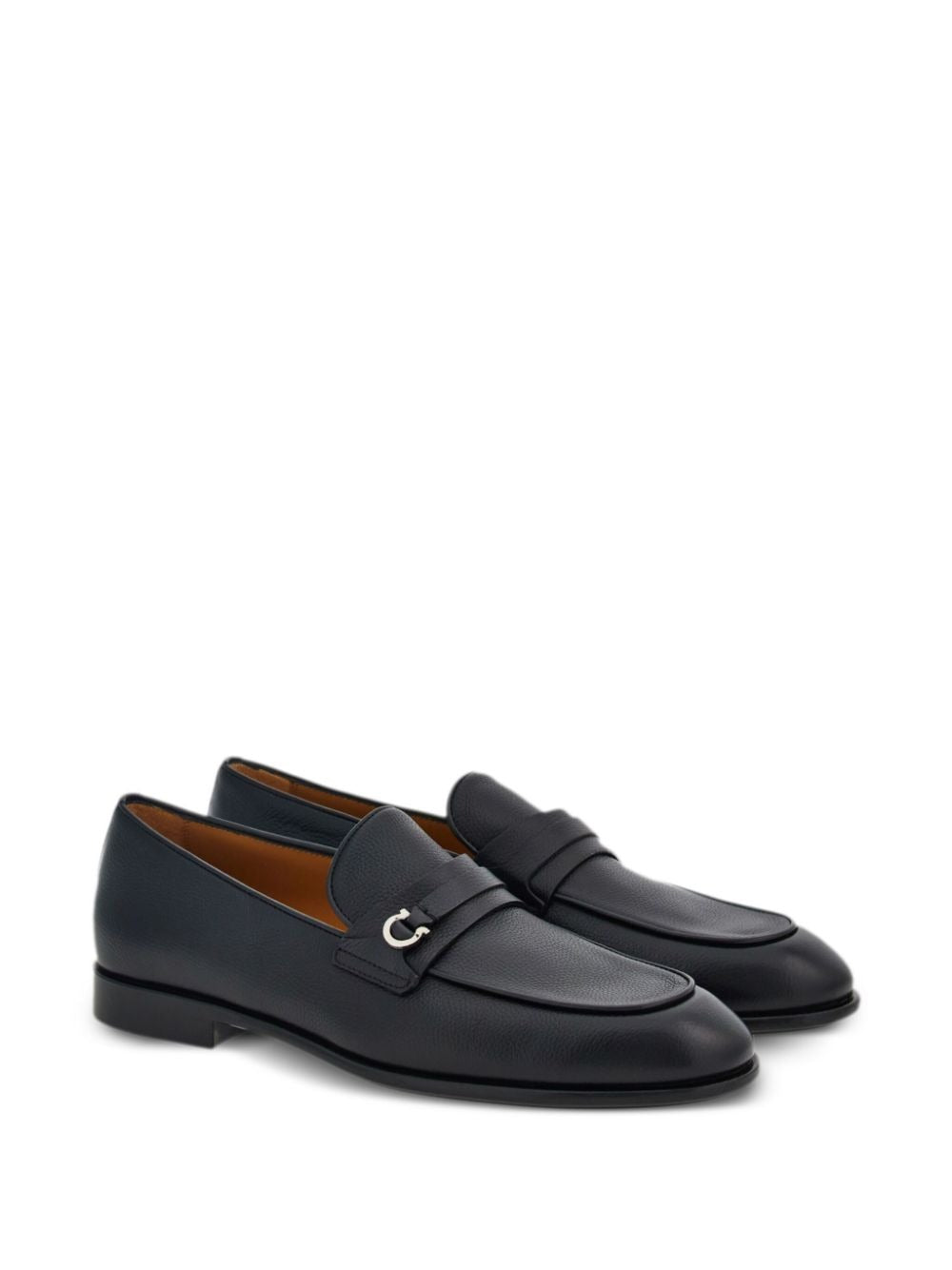 Ferragamo Men Hammered Leather Gancini Loafers