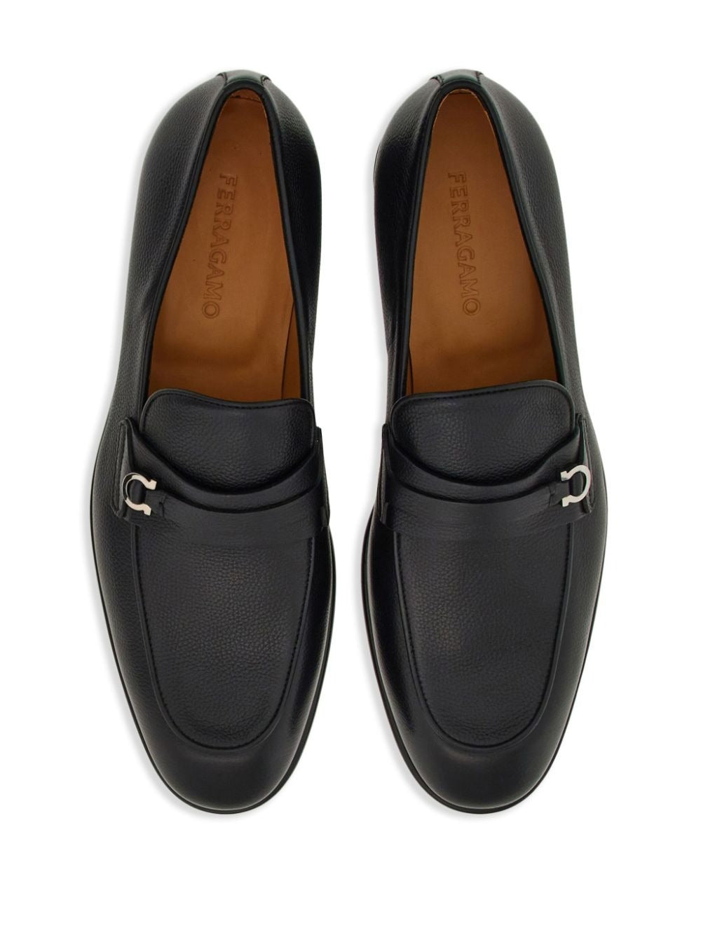 Ferragamo Men Hammered Leather Gancini Loafers