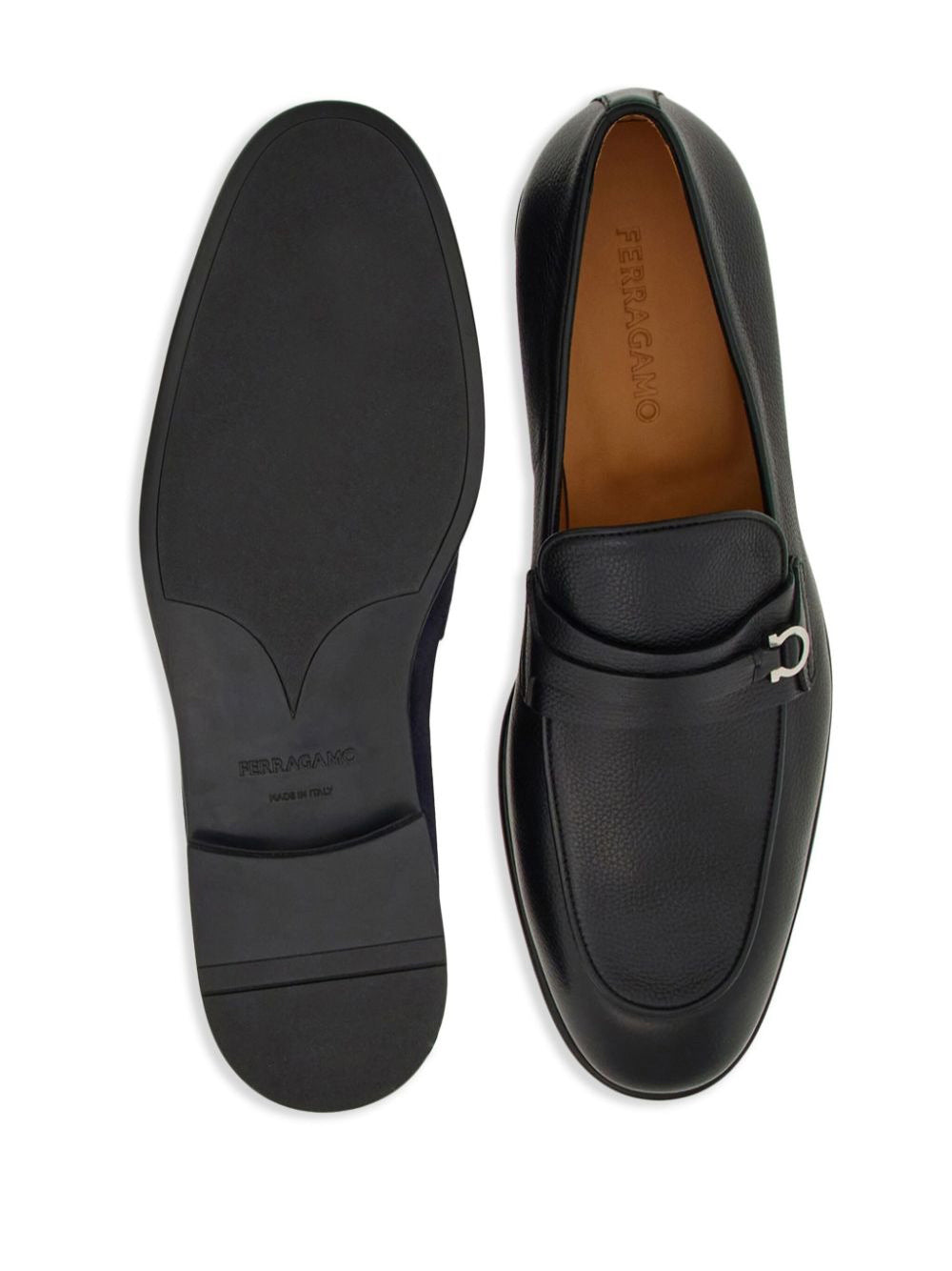 Ferragamo Men Hammered Leather Gancini Loafers