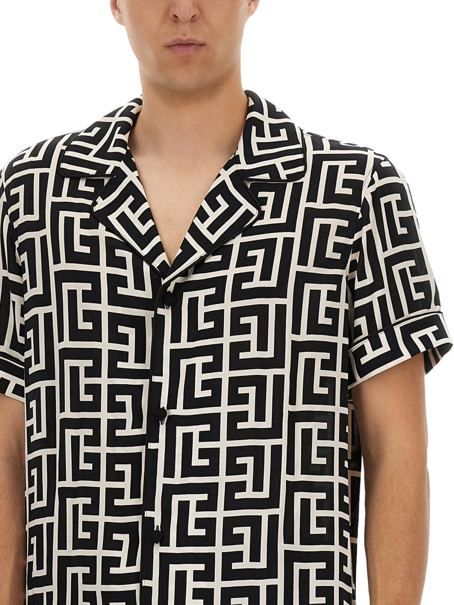 Balmain Men Monogram Print Pajama Shirt