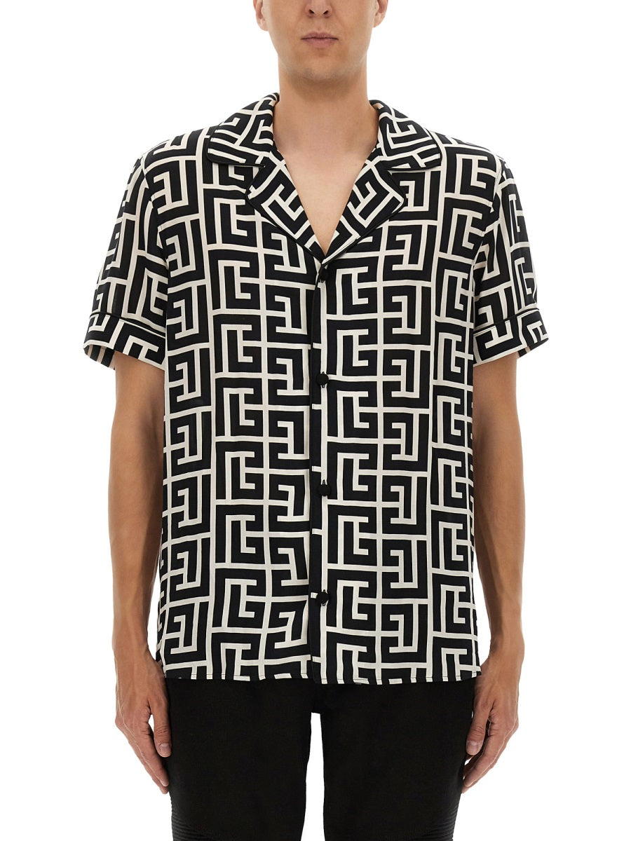 Balmain Men Monogram Print Pajama Shirt