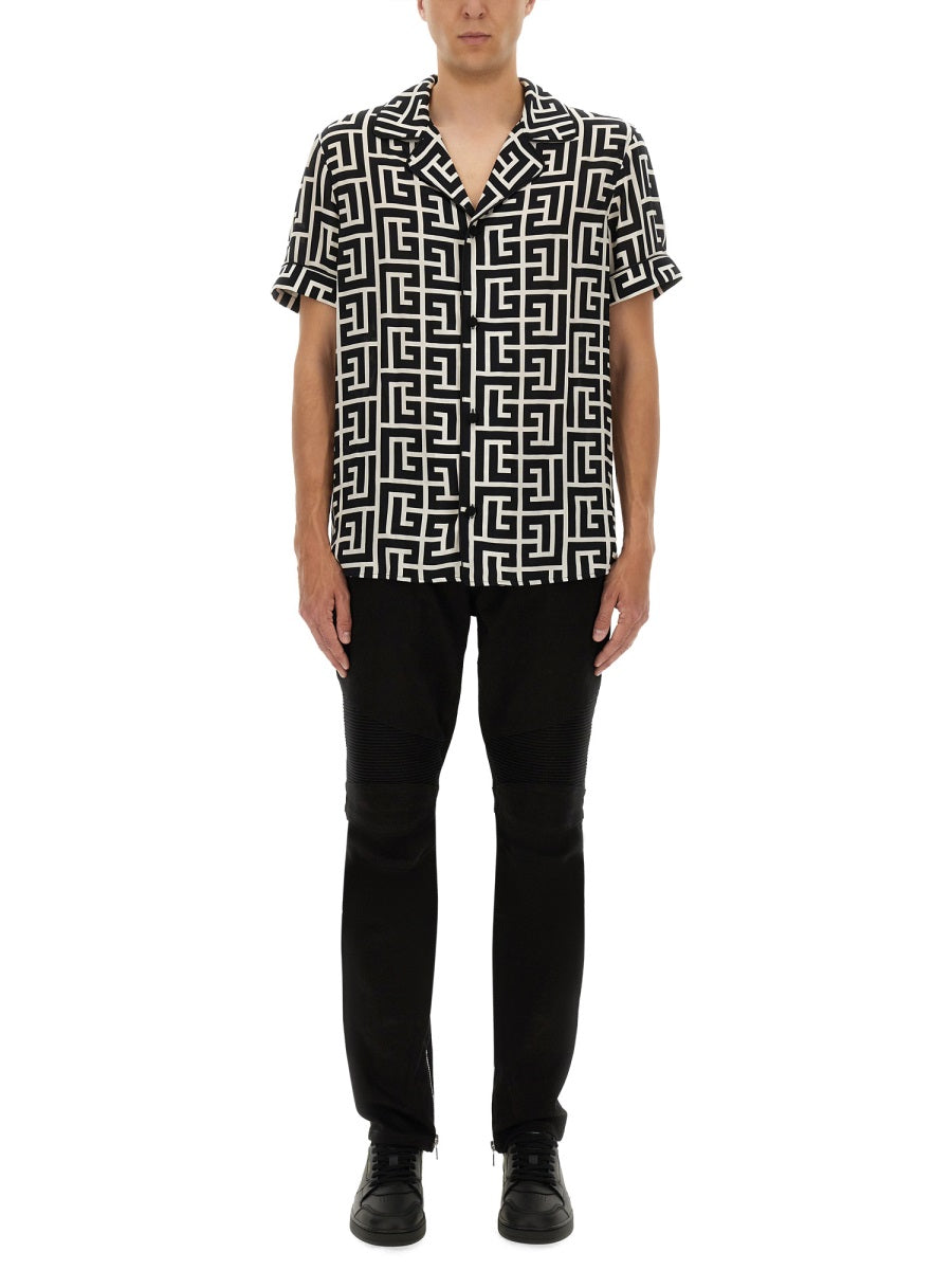 Balmain Men Monogram Print Pajama Shirt
