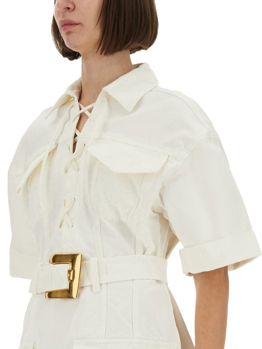 Balmain Women Cotton Gabardine Short Dress