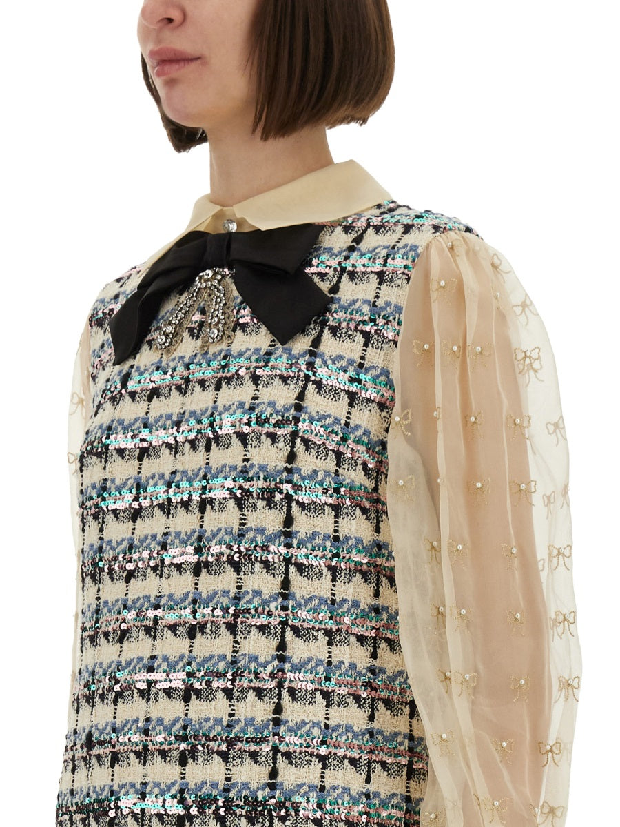 Valentino Women Embroidered Tweed Dress