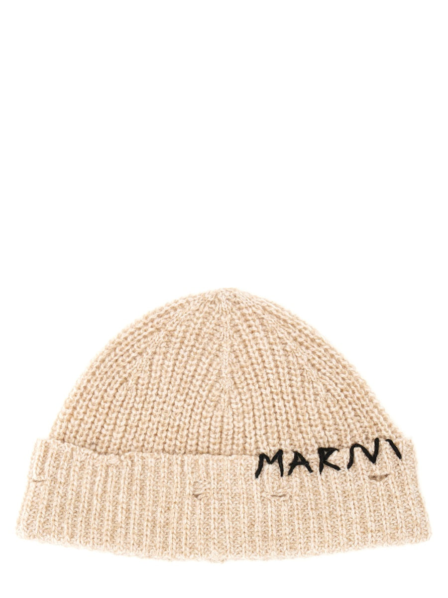 Marni Women Beanie Hat With "Marni Mending" Embroidery