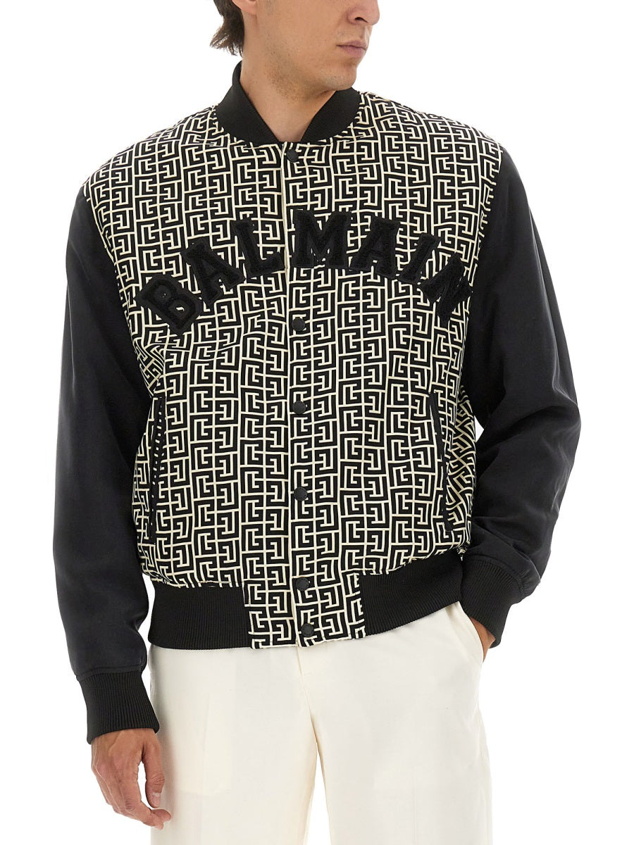 Balmain Men Monogrammed Varsity Jacket With Patches