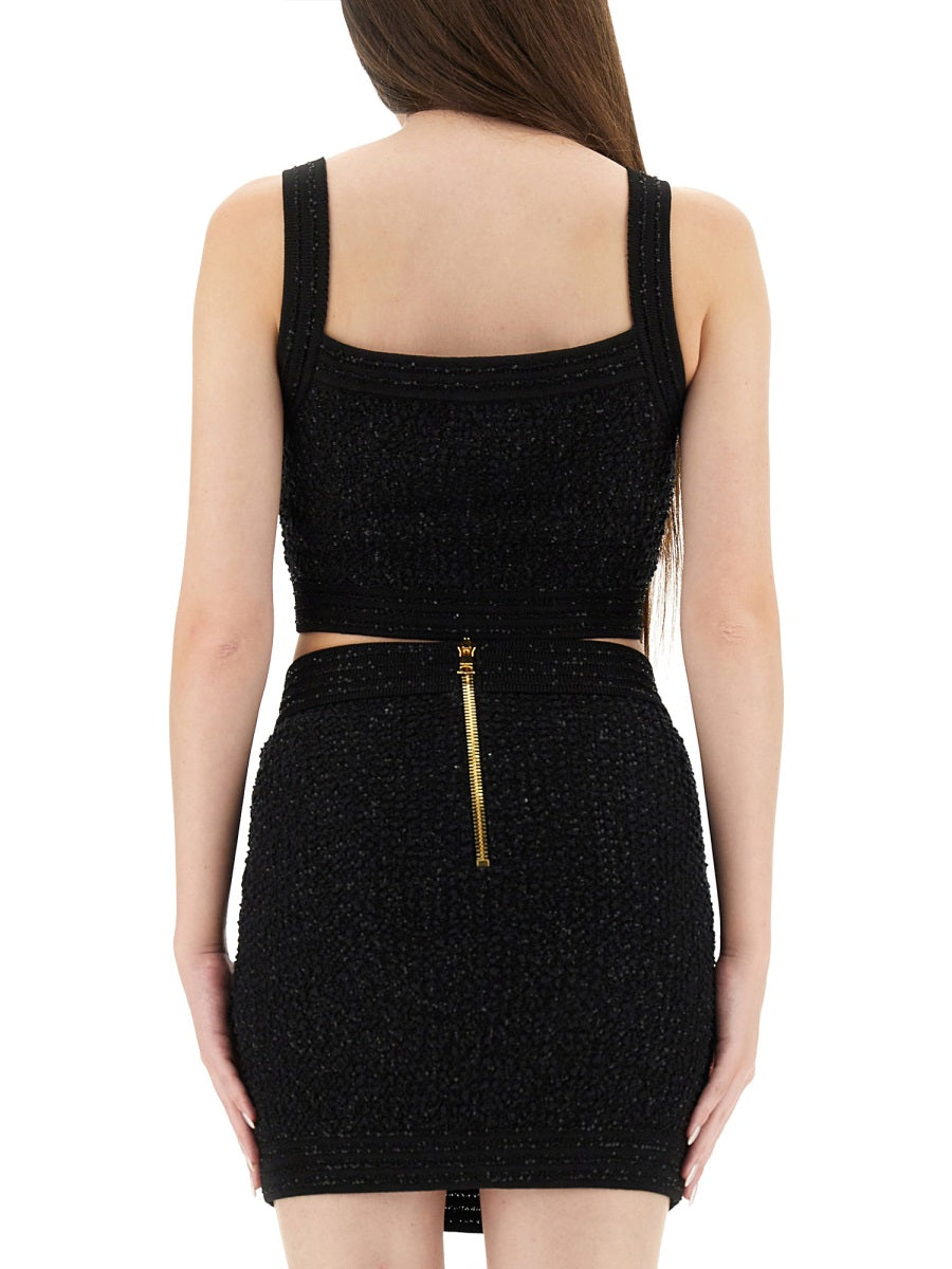 Balmain Women Tweed Crop Top