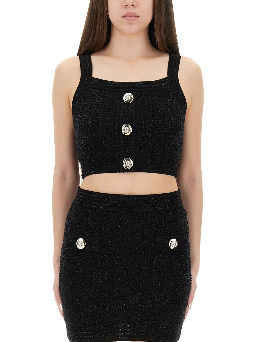 Balmain Women Tweed Crop Top