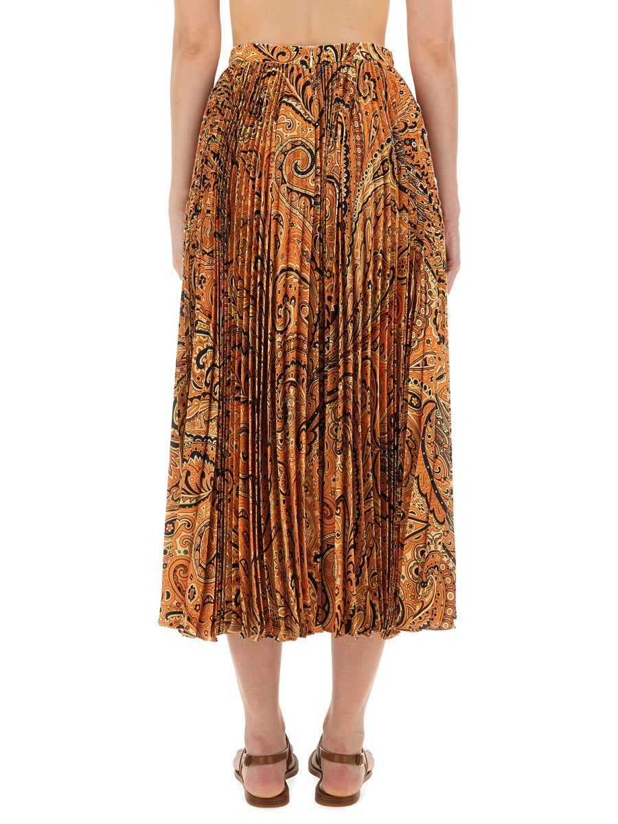 Etro Women Pleated Sablé Skirt With Print