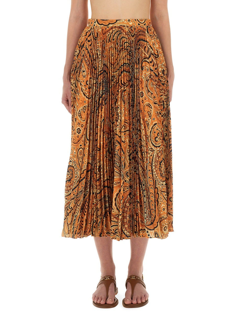 Etro Women Pleated Sablé Skirt With Print