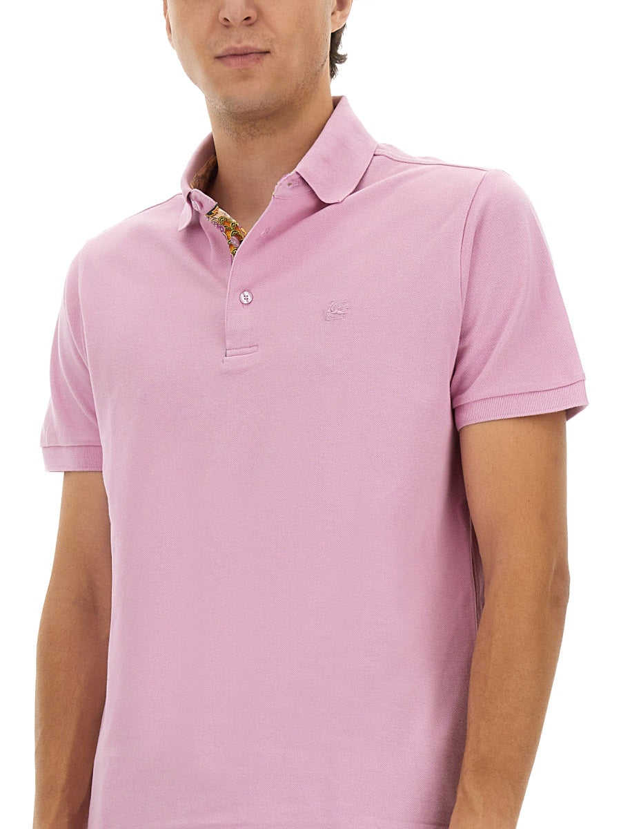 Etro Men Cotton Polo Shirt With Pegasus