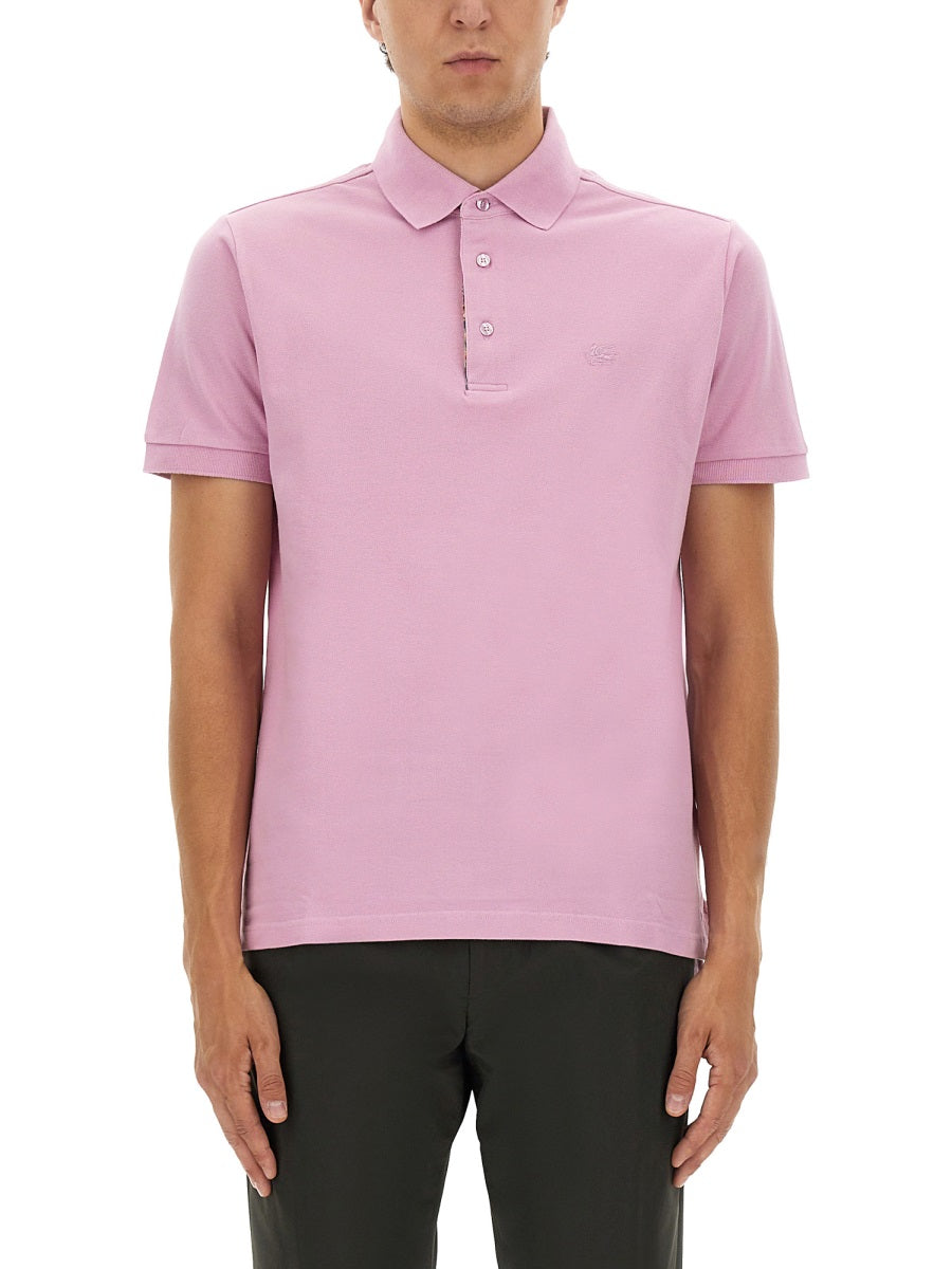 Etro Men Cotton Polo Shirt With Pegasus