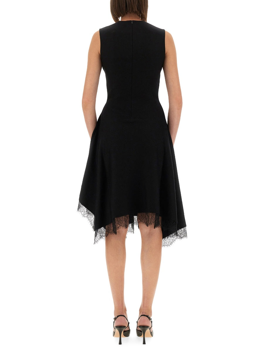 Alexander Mcqueen Women Asymmetrical Dress With Lace Detailing