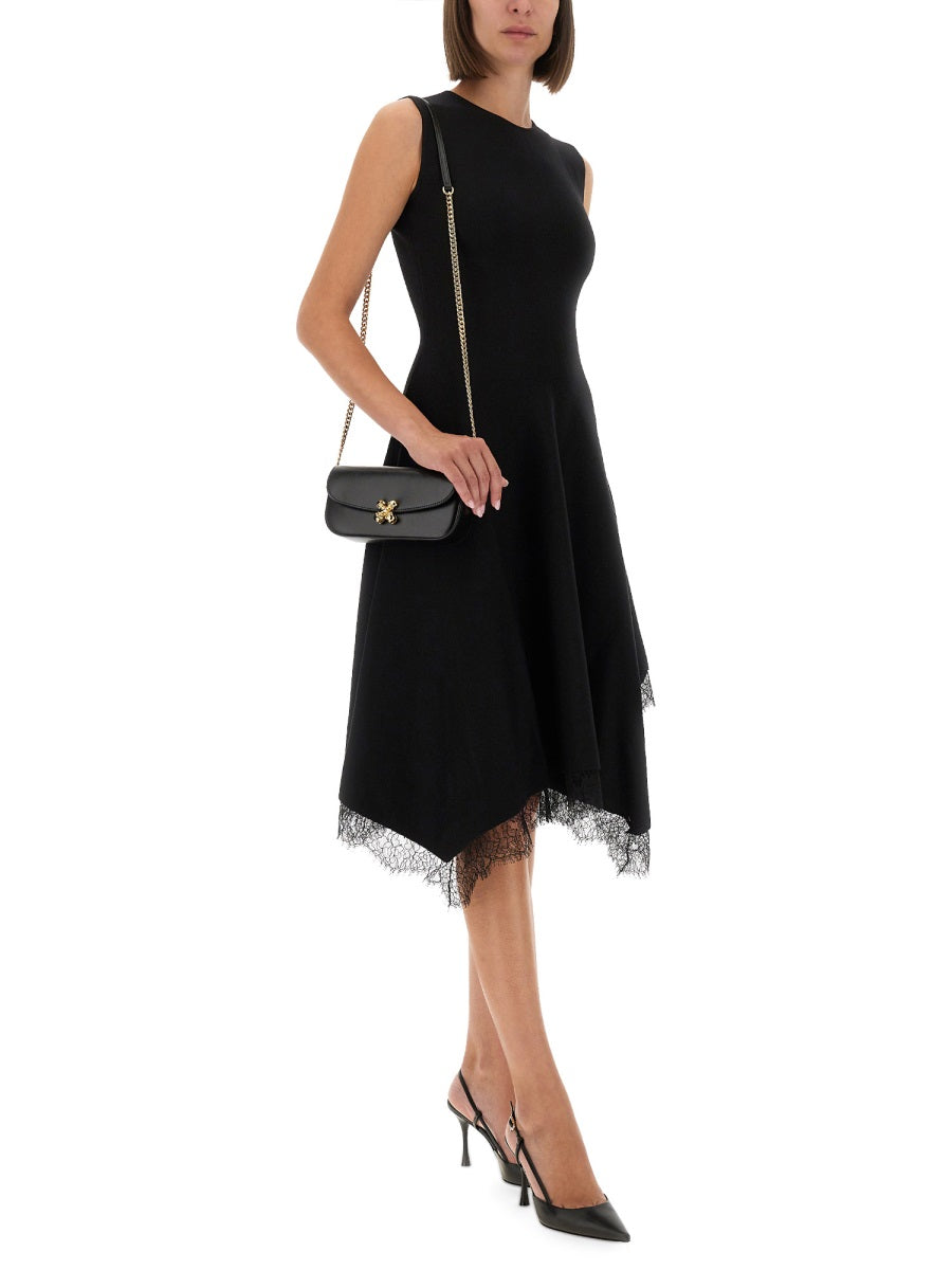 Alexander Mcqueen Women Asymmetrical Dress With Lace Detailing