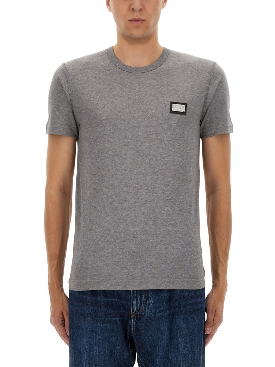 Dolce & Gabbana Men Cotton T-Shirt With Logo Plaque