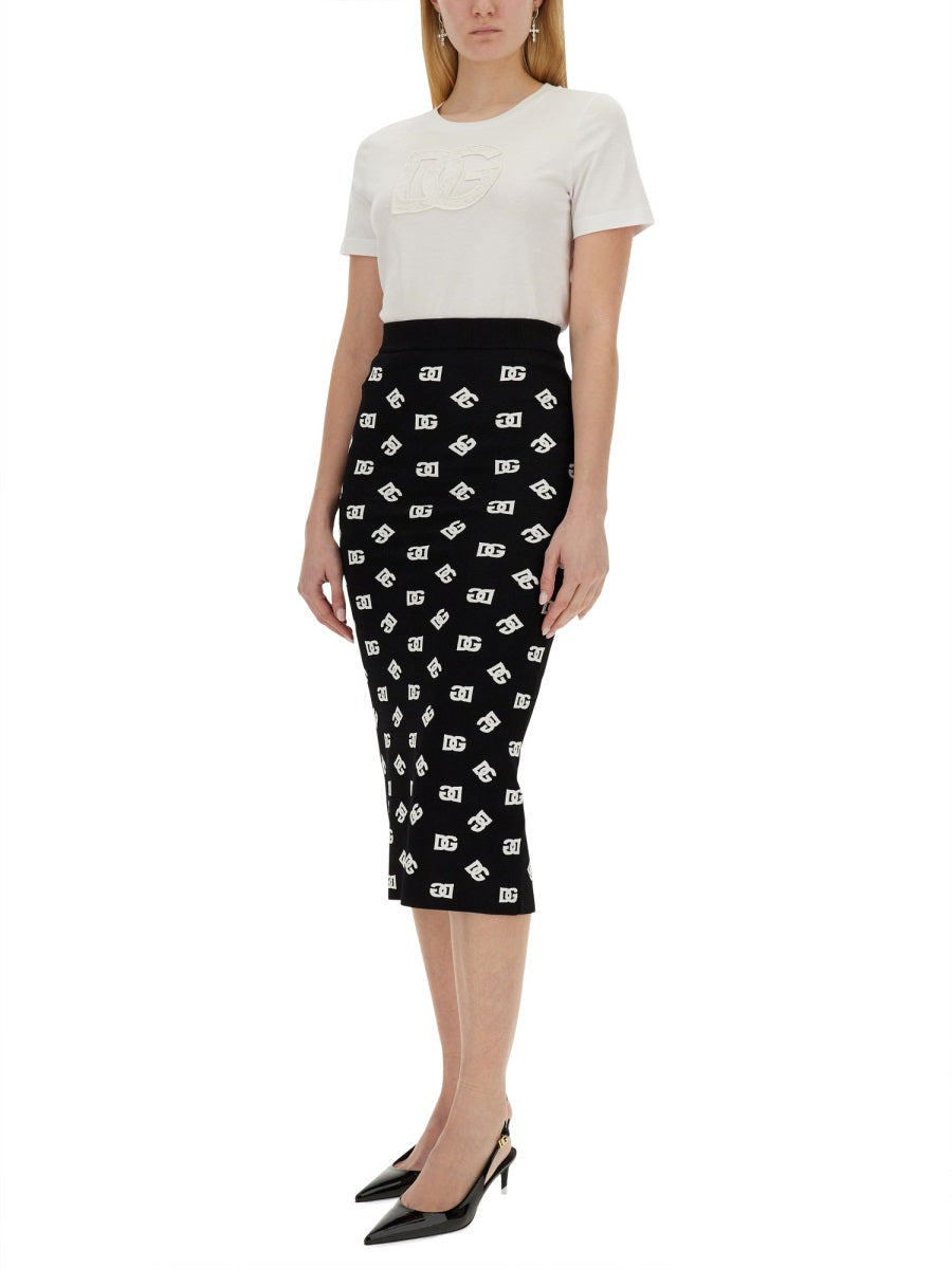 Dolce & Gabbana Women Viscose Logo Jacquard Pencil Skirt
