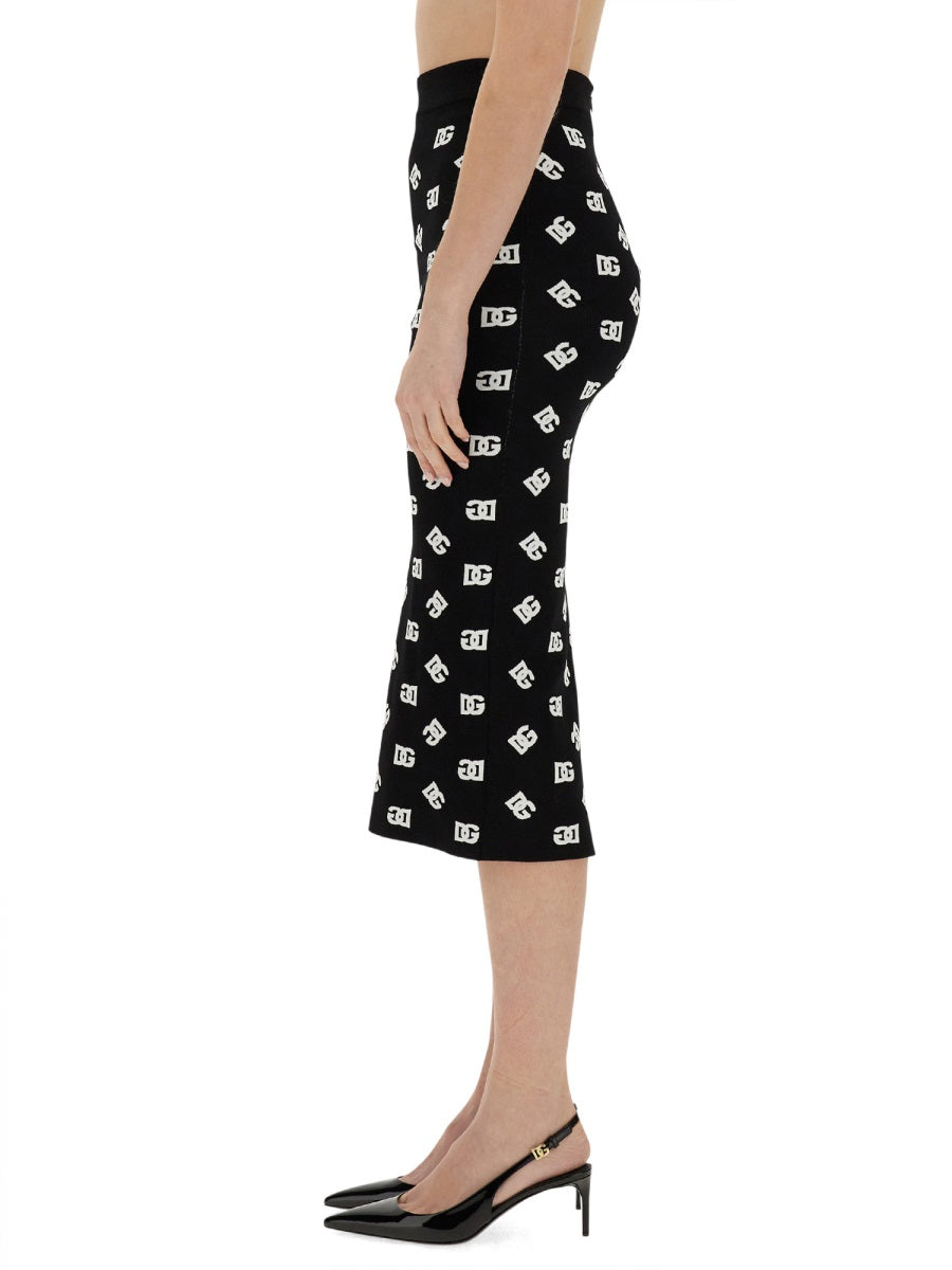 Dolce & Gabbana Women Viscose Logo Jacquard Pencil Skirt