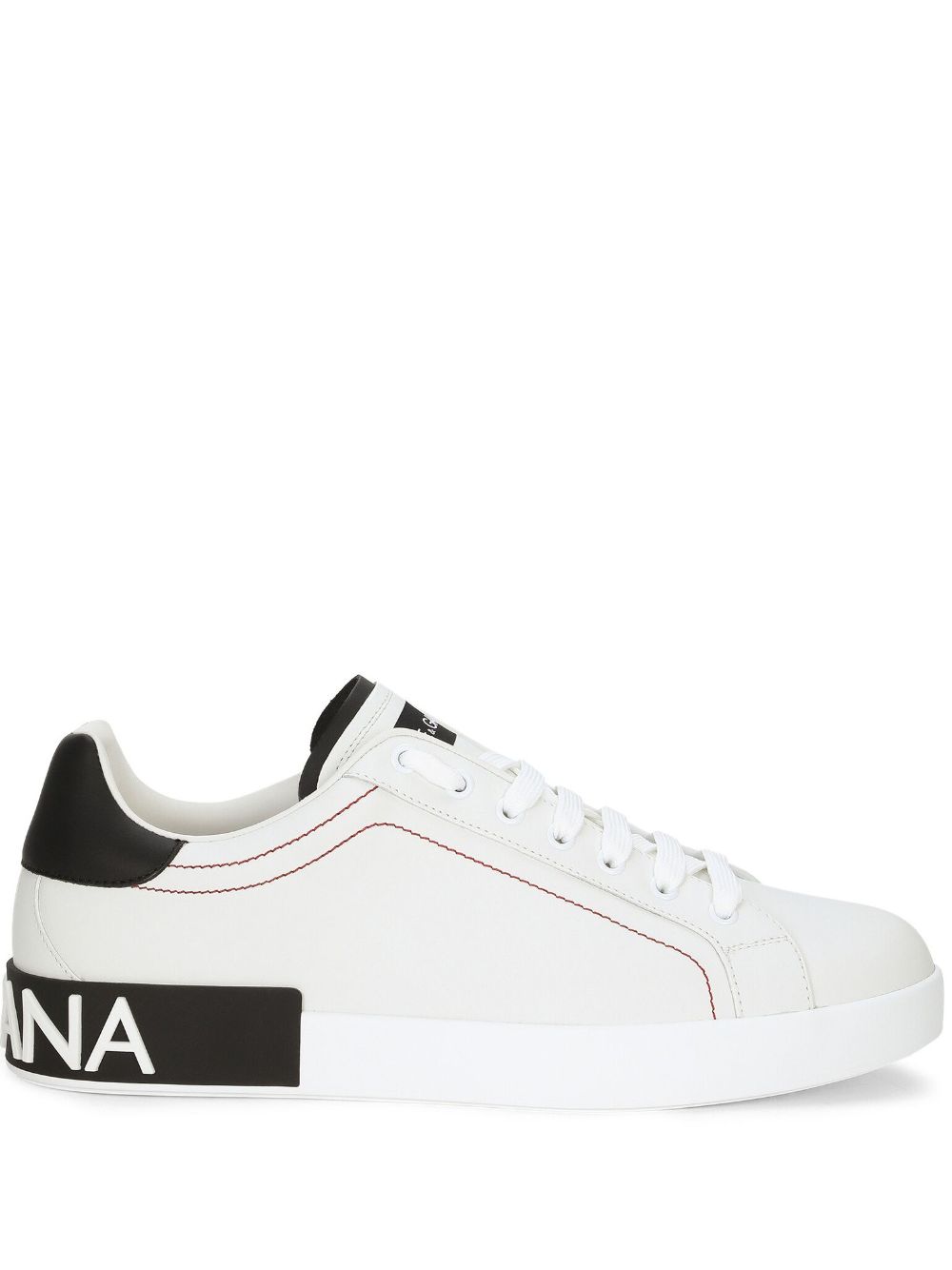 Dolce & Gabbana Men Portofino Leather Sneakers With Rubberized Logo