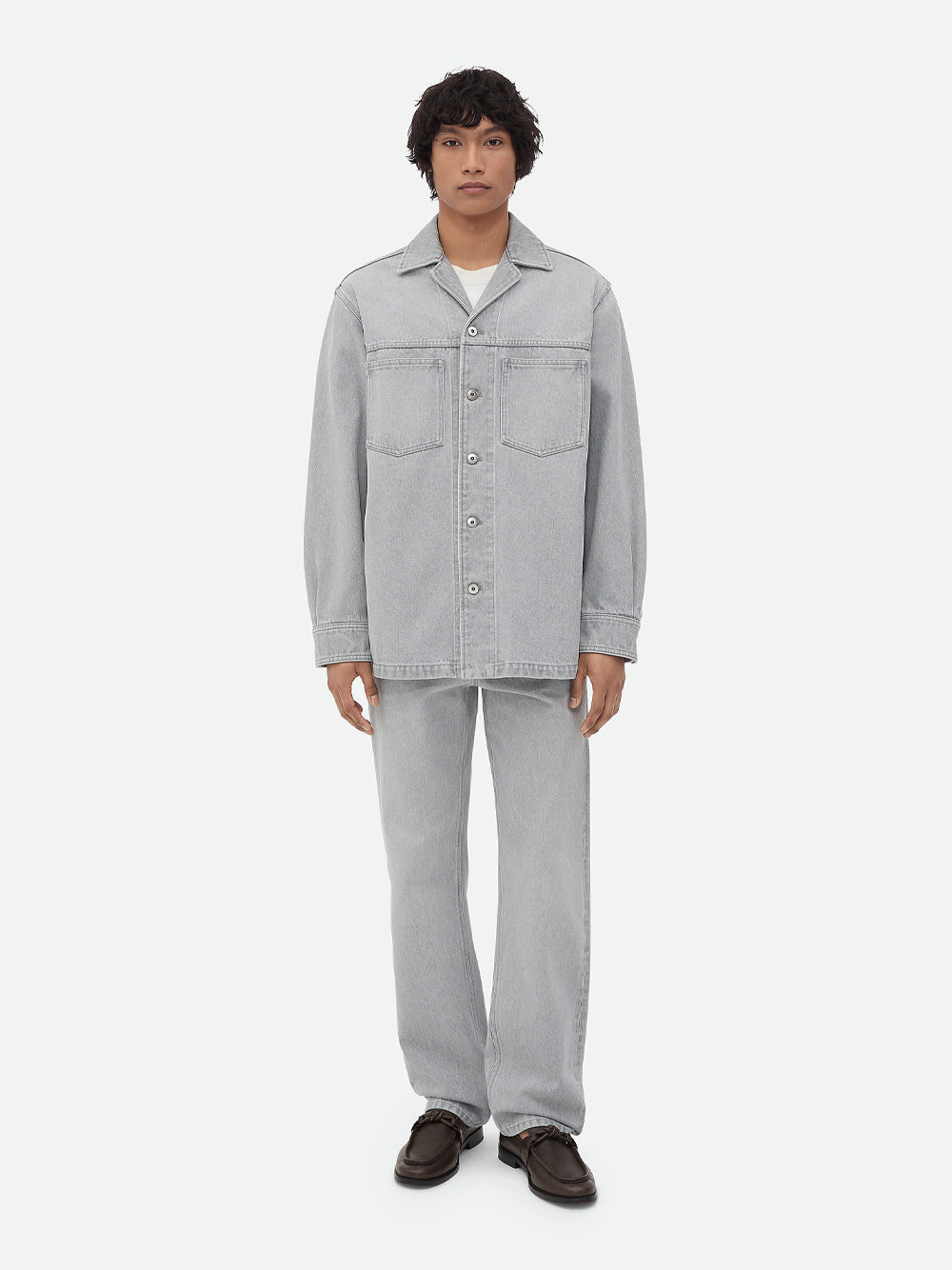 Bottega Veneta Men Light Grey Washed Denim Shirt