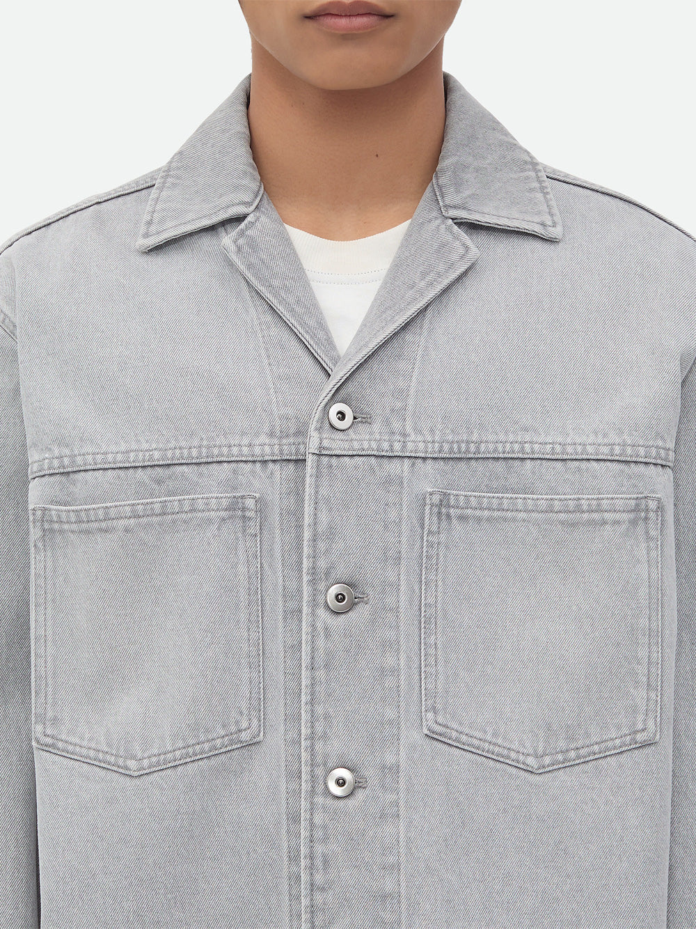 Bottega Veneta Men Light Grey Washed Denim Shirt