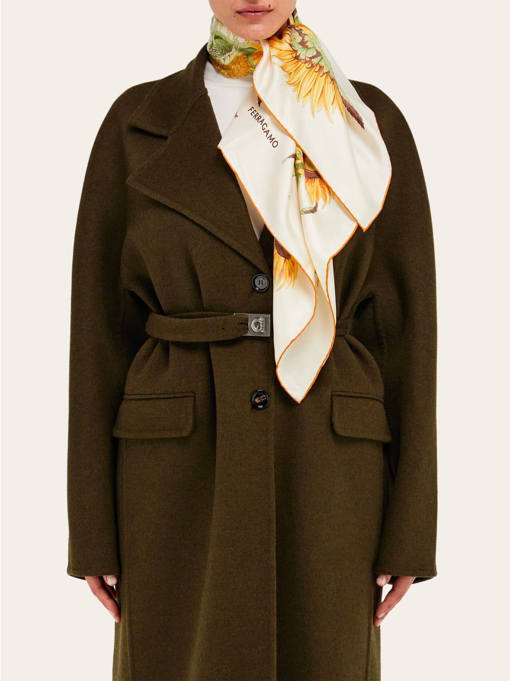 Lenço de seda Ferragamo feminino com estampa de girassol