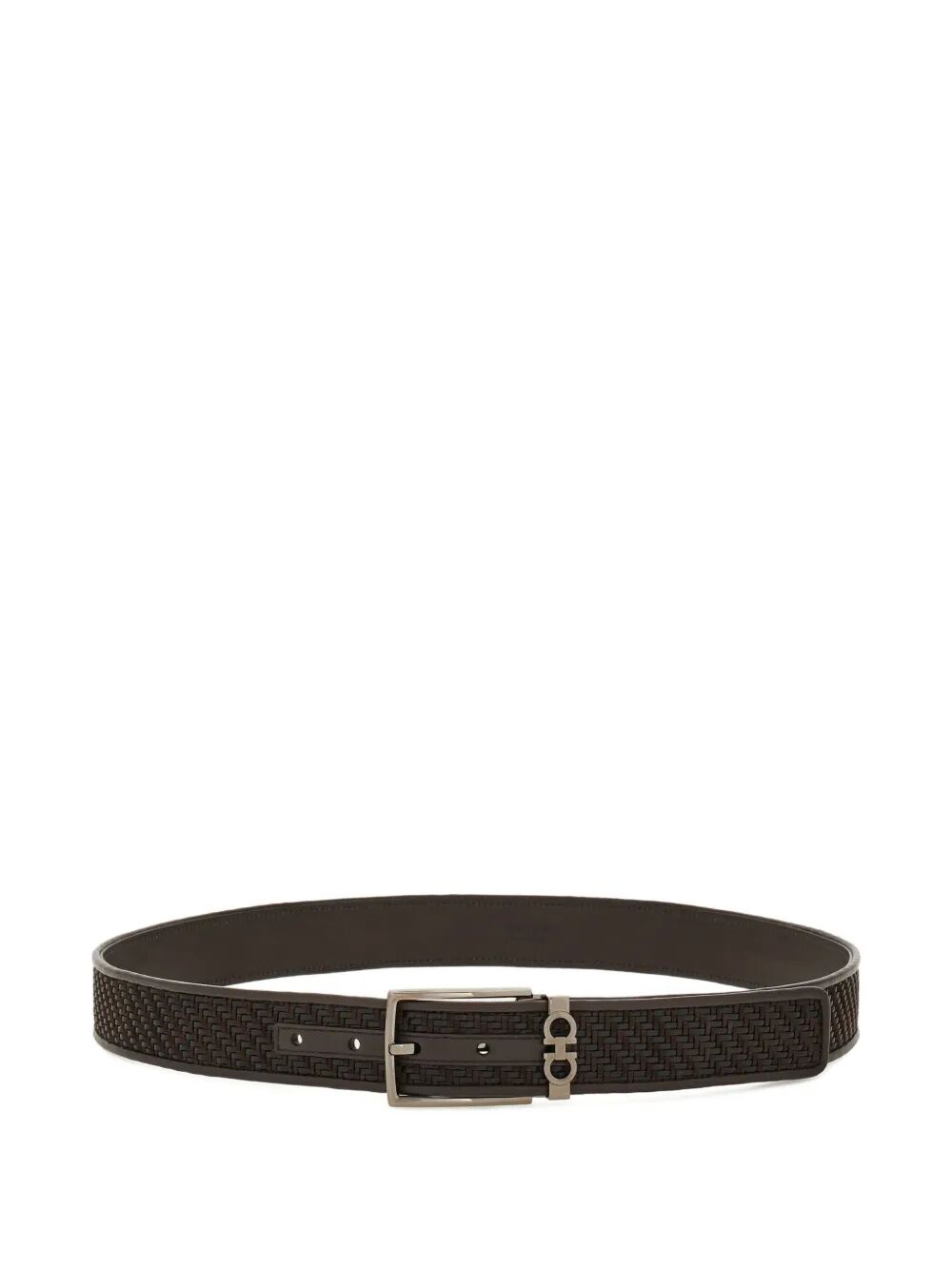 Ferragamo Men Basketweave Effect Leather Belt With Square Buckle