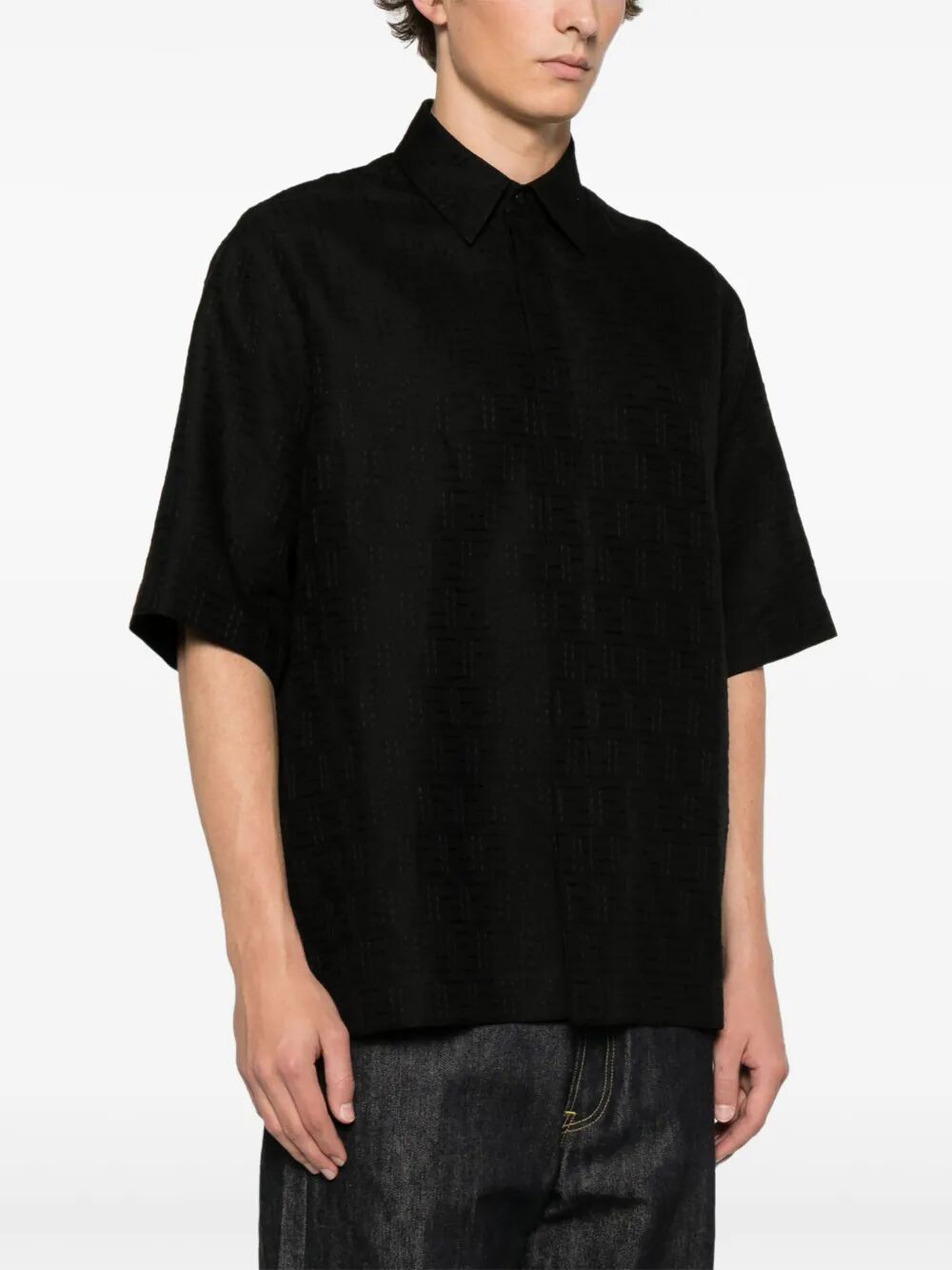 Fendi Men Linen Ff Jacquard Oversize Shirt
