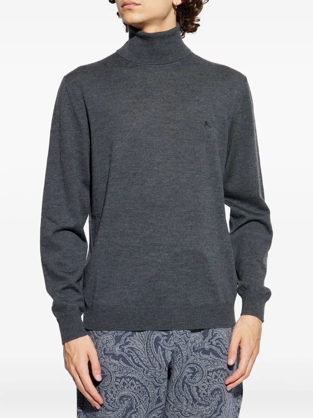 Etro Men Logo-Embroidered Wool Turtleneck Sweater