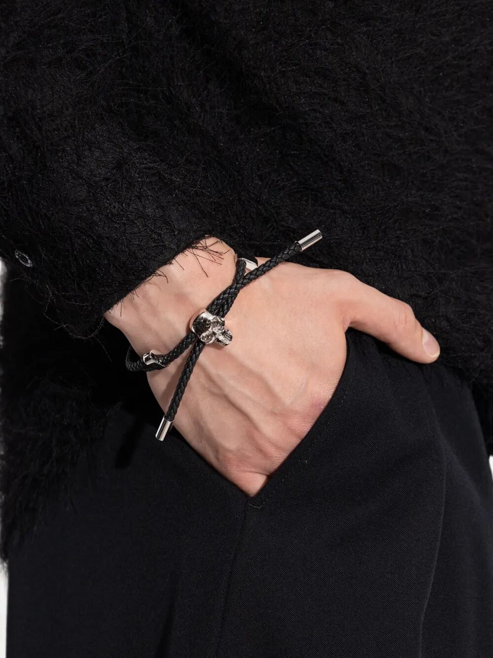 Alexander Mcqueen Men Skull Braided Leather Cord Bracelet