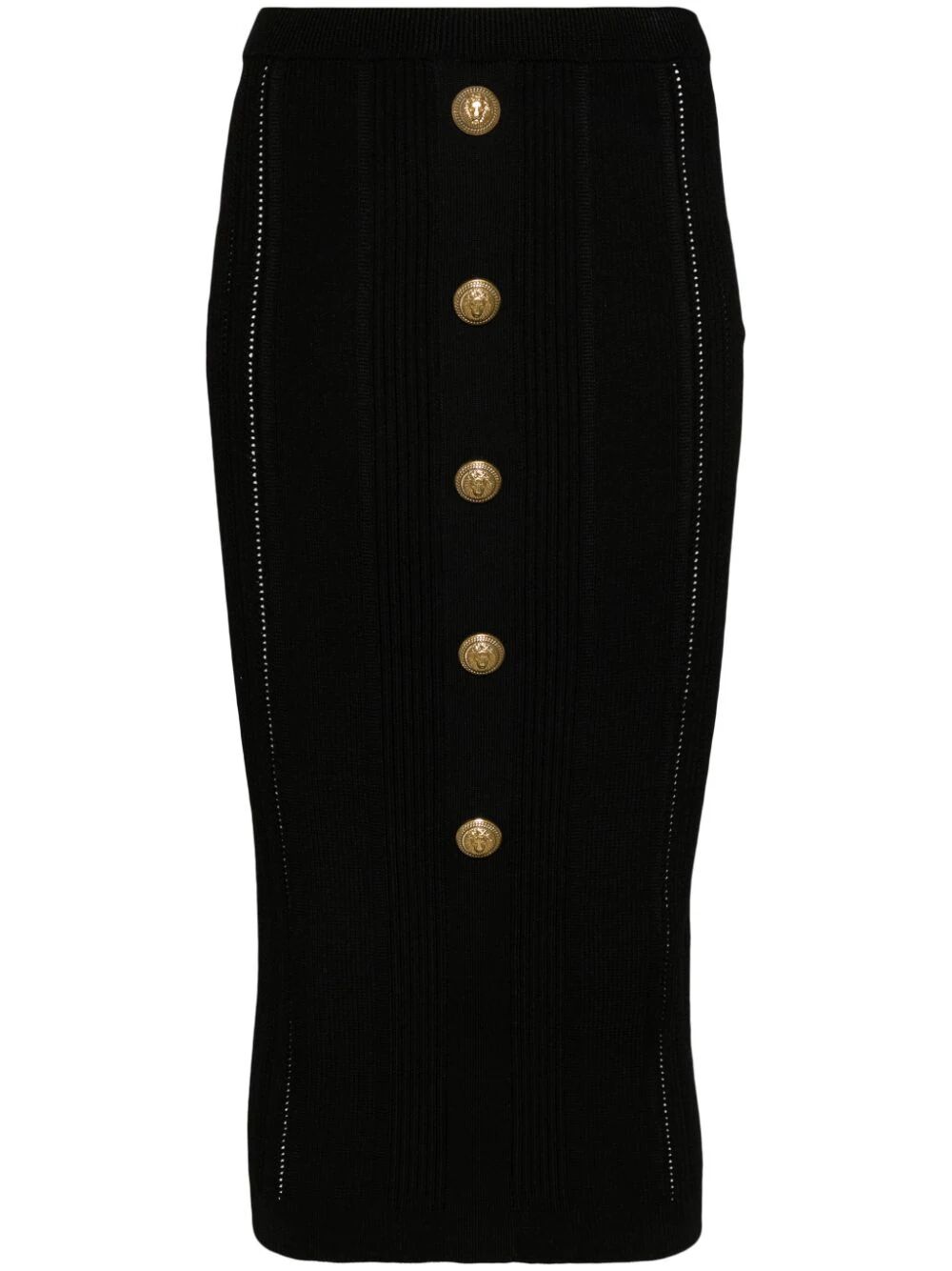 Balmain Women High Waist Five Button See Through Knit Midi Skirt