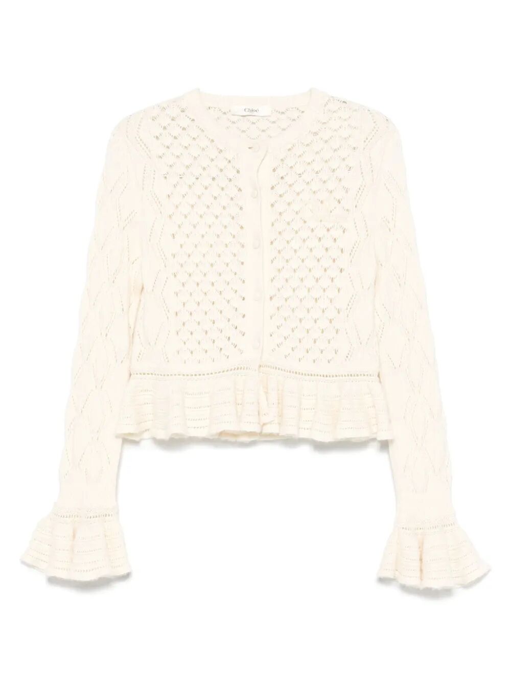 Chloe Women Cotton, Alpaca And Silk Knit Ruffled And Cropped Cardigan