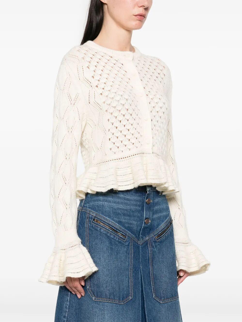 Chloe Women Cotton, Alpaca And Silk Knit Ruffled And Cropped Cardigan