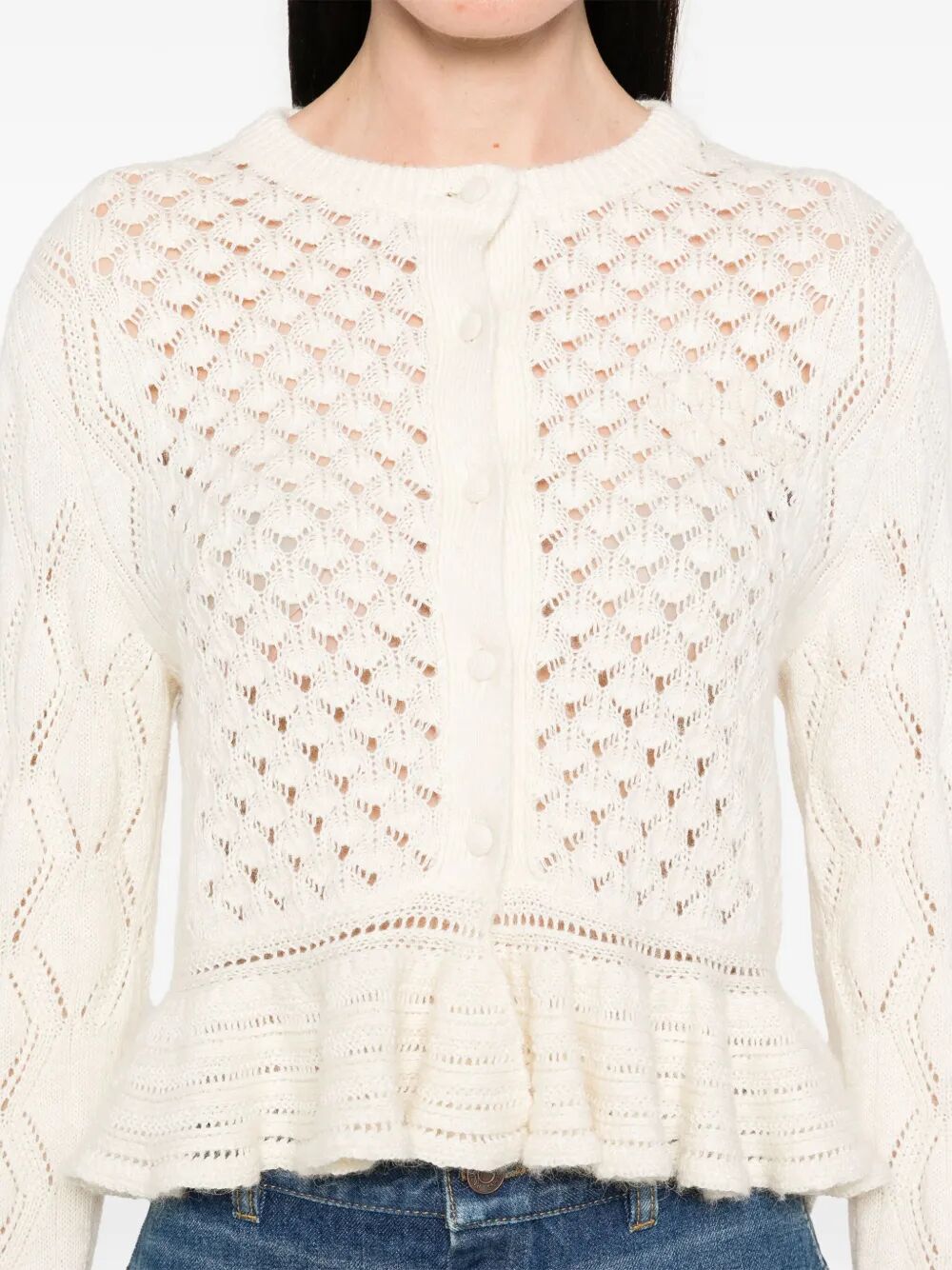 Chloe Women Cotton, Alpaca And Silk Knit Ruffled And Cropped Cardigan