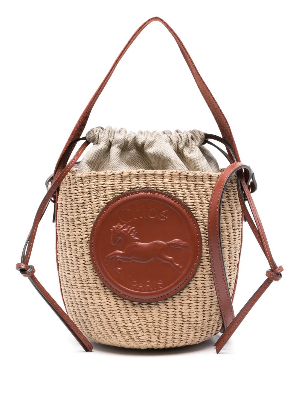 Chloe Women Small Horse Medal Natural Fibers Basket Bag