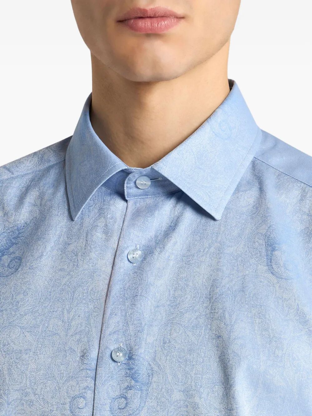 Etro Men Cotton Jacquard Shirt With Gecko Motif