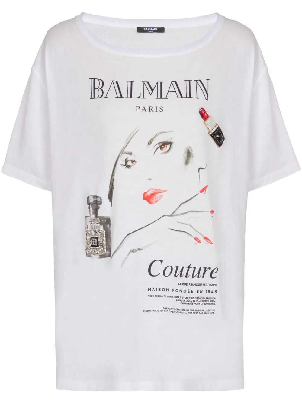 Balmain Women Balmain Beauty Print Embroidery Patches T-Shirt