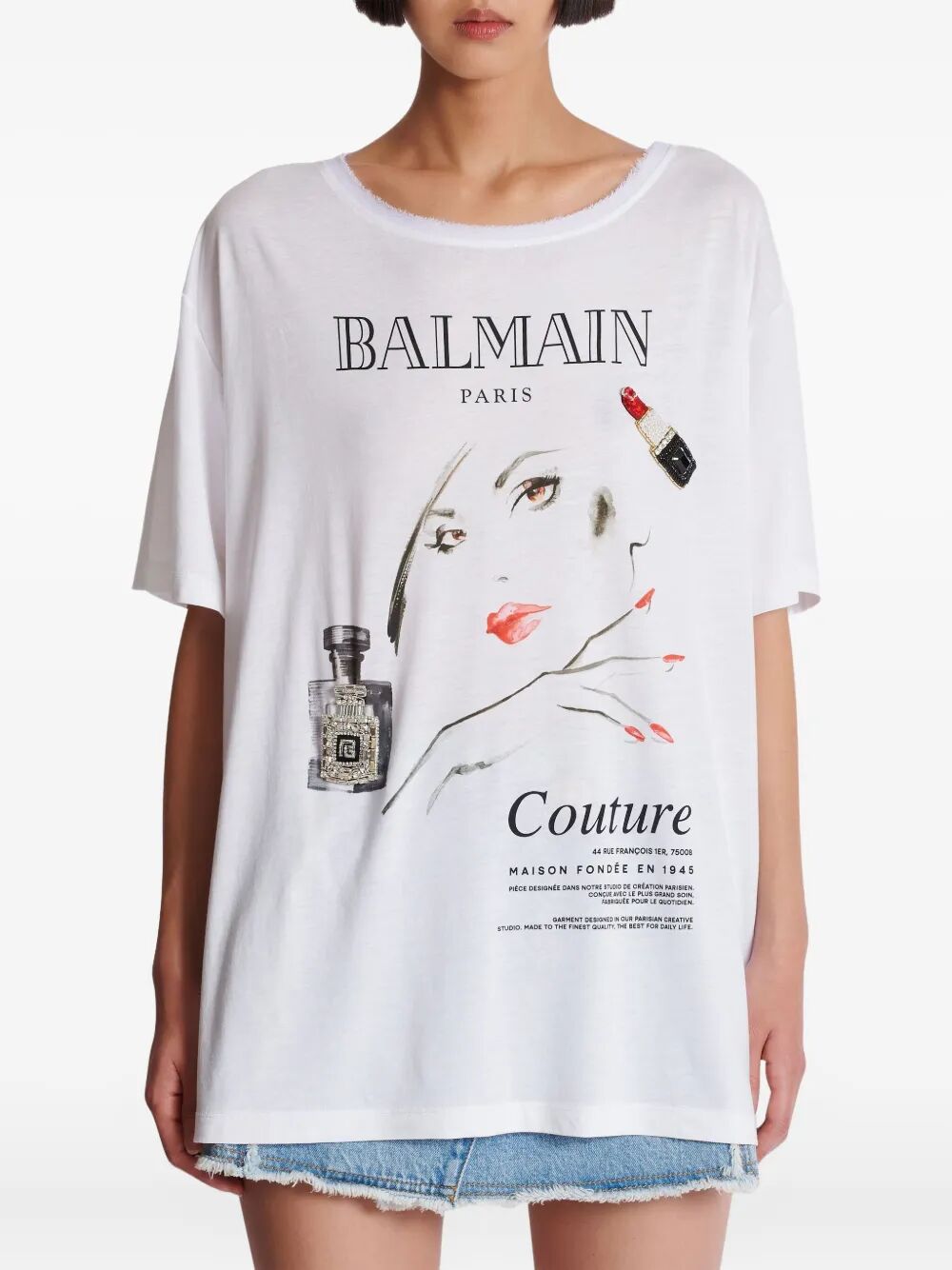 Balmain Women Balmain Beauty Print Embroidery Patches T-Shirt