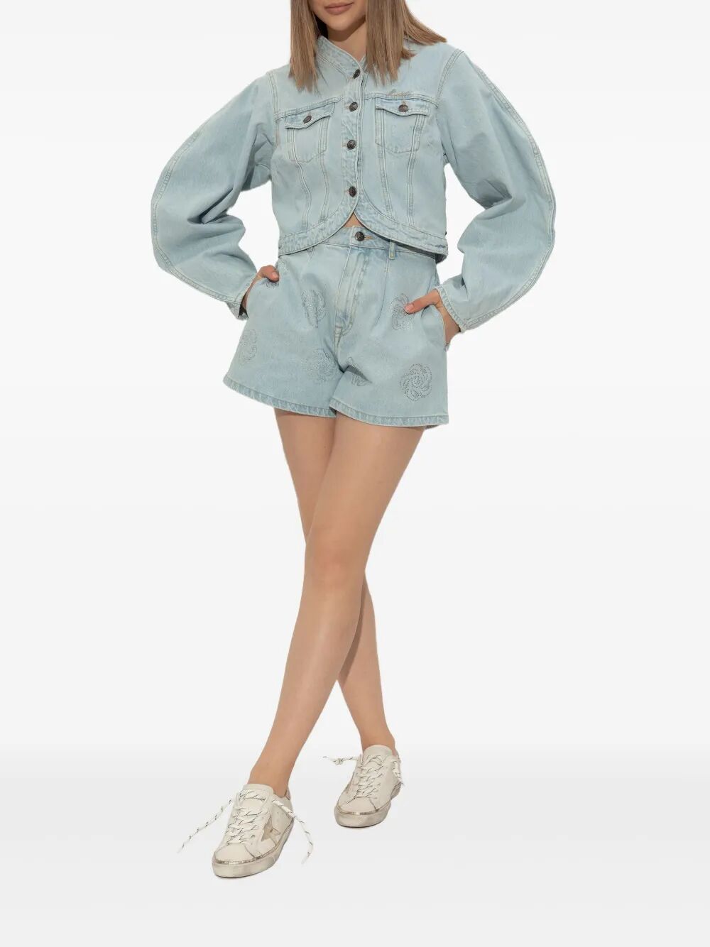 Golden Goose Women "Super Star" Leather Upper Laminated Star And Heel Glitter Edge