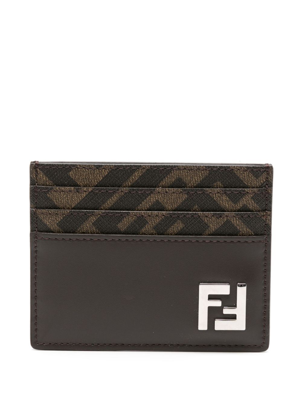 Fendi Men Leather And Ff Canvas Squared Card Holder