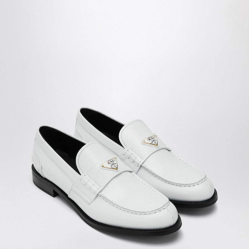 Prada Women White Brushed Leather Loafer