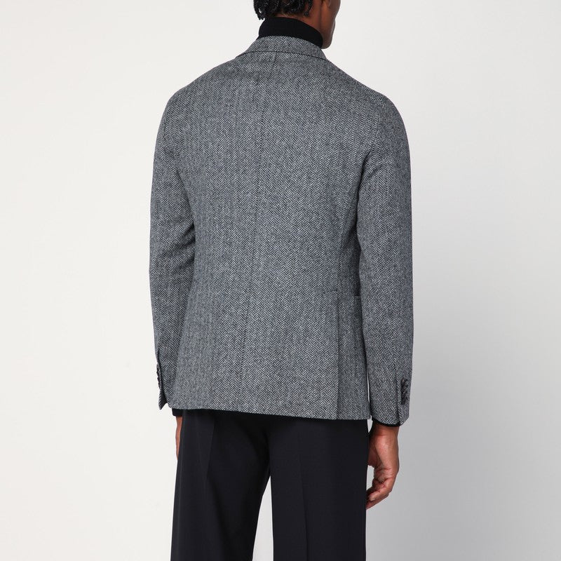 Tagliatore Grey Single-Breasted Jacket Herringbone Pattern Men