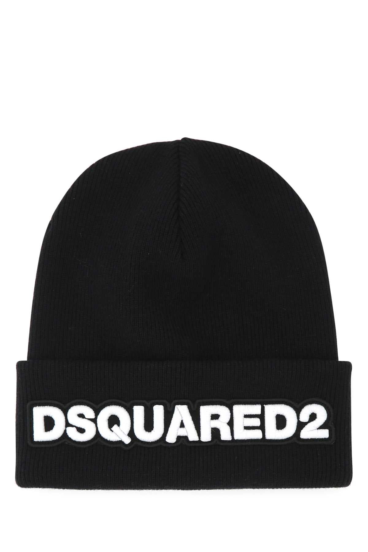 Dsquared Men Black Wool Beanie Hat
