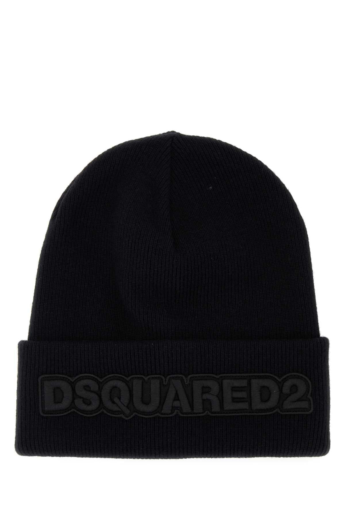 Dsquared Men Black Wool Beanie Hat
