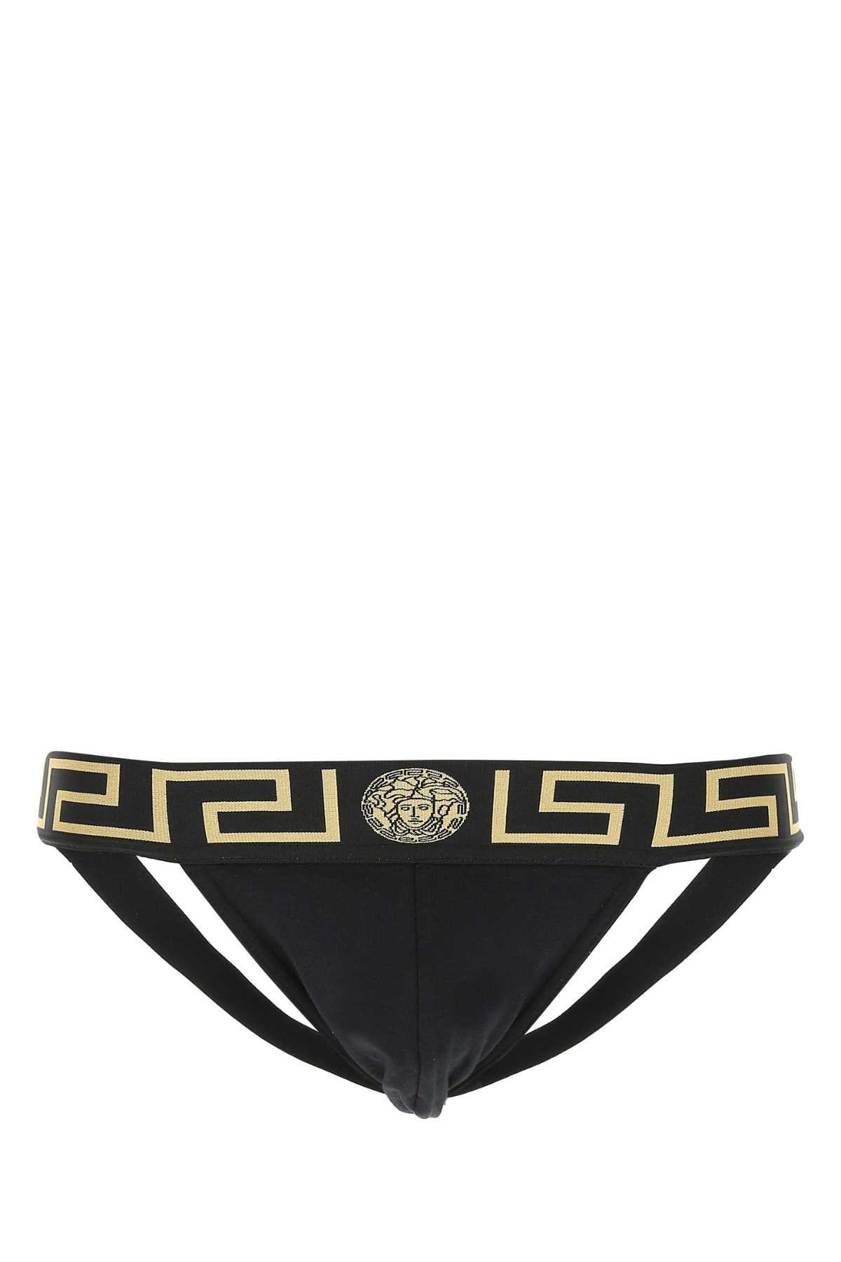 Versace Men Black Stretch Cotton Jockstrap