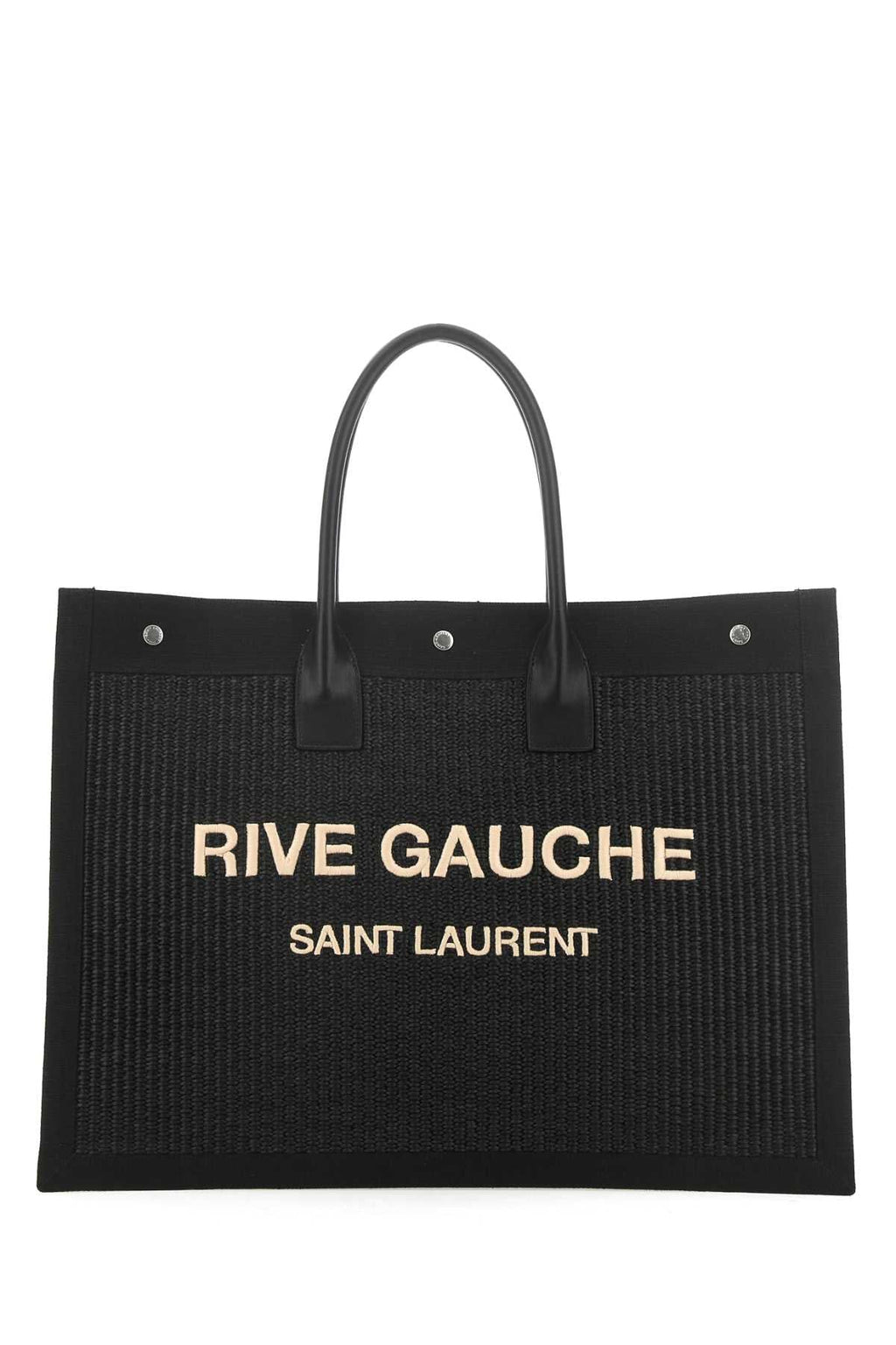 Saint Laurent Men Black Rafia And Canvas Rive Gauche Shopping Bag